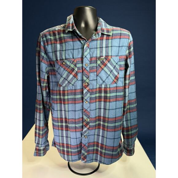 Volcom Men’s Modern Fit Flannel Button-Up Shirt – Blue/Red Plaid – Size M Skater - Picture 2 of 12